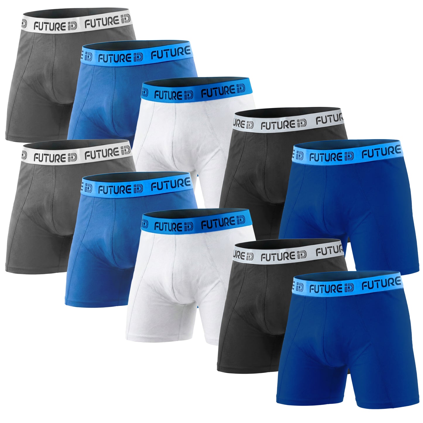 FUTURE ID Men’s Resilience Boxer Briefs 10-Pack – Breathable Cotton, No Ride-Up, Soft Stretch, All-Day Comfort Underwear