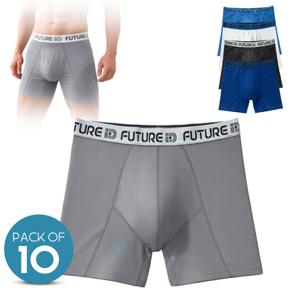 FUTURE ID Men’s Resilience Boxer Briefs 10-Pack – Breathable Cotton, No Ride-Up, Soft Stretch, All-Day Comfort Underwear