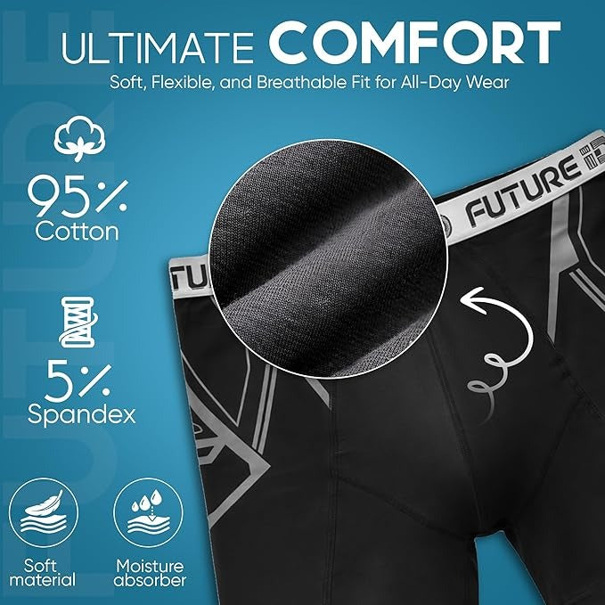 FUTURE ID Men’s Resillience Boxer Briefs 4-Pack – Breathable Cotton, No Ride-Up, Soft Stretch, All-Day Comfort Underwear